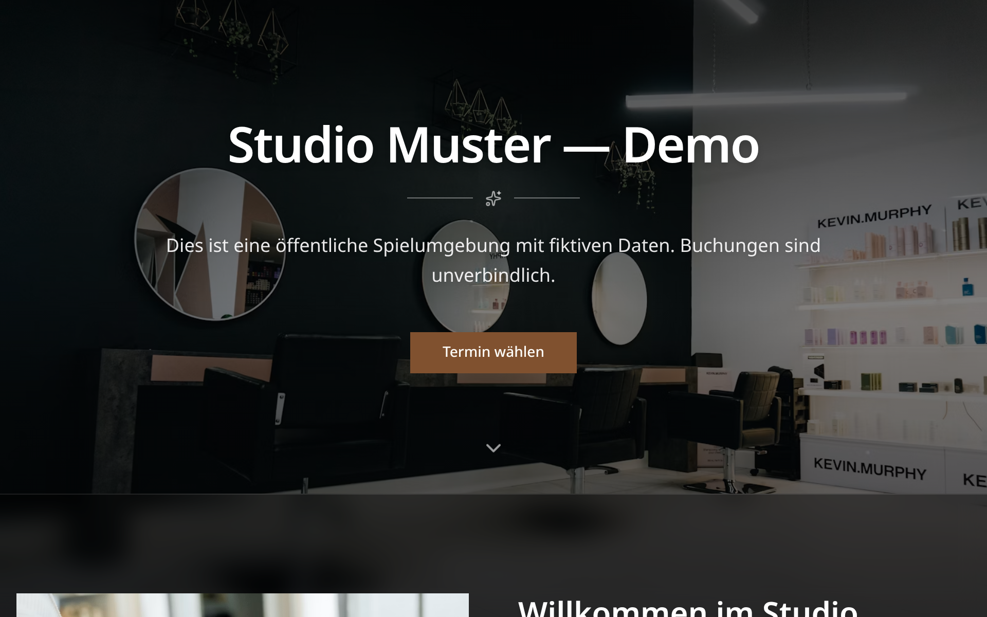 Salonseite Demo, Startseite auf Desktop